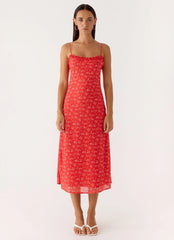 Kahlo Midi Dress - Magenta Red Rose