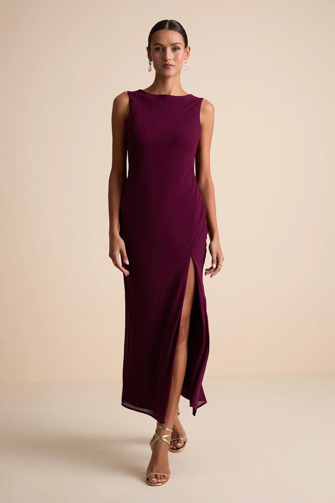 Yaneli White Boat Neck Cowl Back Maxi Dress