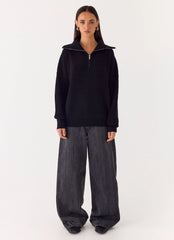 Eirena Quarter Zip Knit Sweater - Black